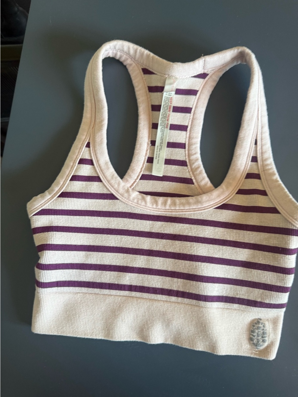 Free People Striped Racerback Crop Tank Top - Purple & light Pink, M/L